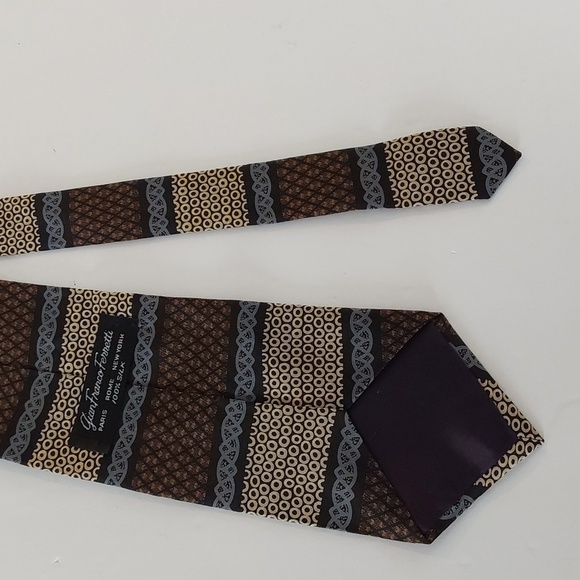 Gian Franco Ferretti Brown / Cream Patterned Mens Silk Neck Tie Sz. 56' X 4 - Picture 5 of 5